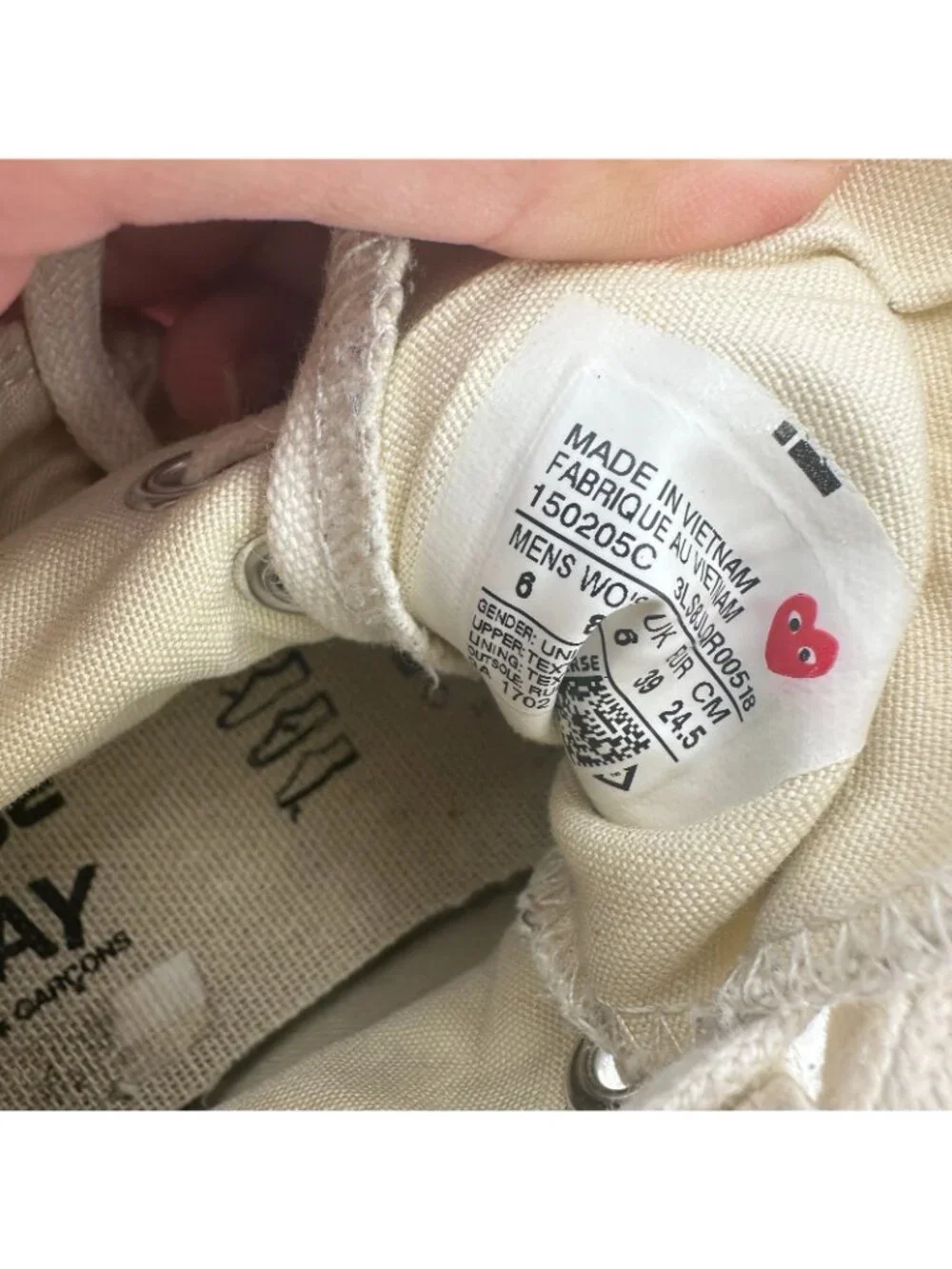Converse x Comme des Garcons PLAY Women 8 Parchment Canvas High Top Shoes